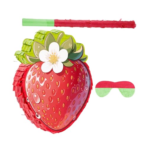 MAGICLULU Rote Erdbeer-piñata aus Pappe mit Papierdekor Inklusive Augenbinde und für Kindergeburtstag Shower und Sommer-frucht-mottoparty Interaktives Partyspiel und Dekoration von MAGICLULU