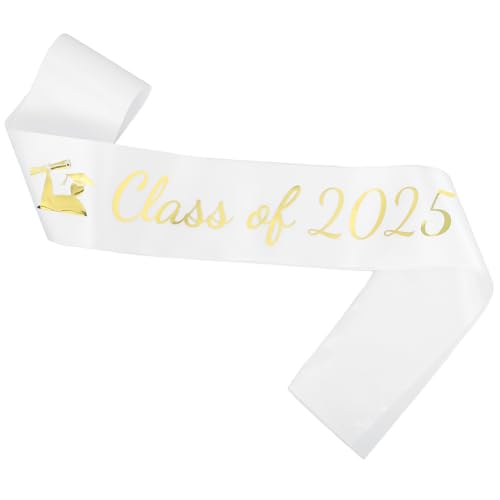 MAGICLULU Senior Sash 2025 Klasse Von 2025 Sash -Abschluss -Schärpe Mit Goldenen Glitzer Weißer Schärpe Cheerleader Sash Graduation Belt Für Abschlussfeier Vorräte von MAGICLULU