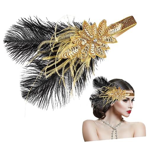 MAGICLULU Stirnband Mit Pailletten Und Kopfbedeckung Im Vintage-stil Elastisch Für Damenpartys von MAGICLULU