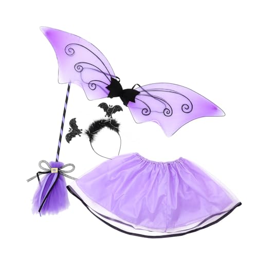 MAGICLULU Teiliges Halloween Kostümset Für Mädchen Bat Flügel Tüllrock Und Haarband Für Kostümpartys Und Cosplay Geeignet von MAGICLULU