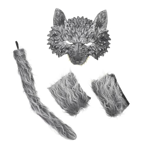 MAGICLULU Wolf Kostüm Teilig mit Maske Handschuhen und für Halloween Cosplay Party Tierkostüm Zubehör für Erwachsene und Jugendliche von MAGICLULU