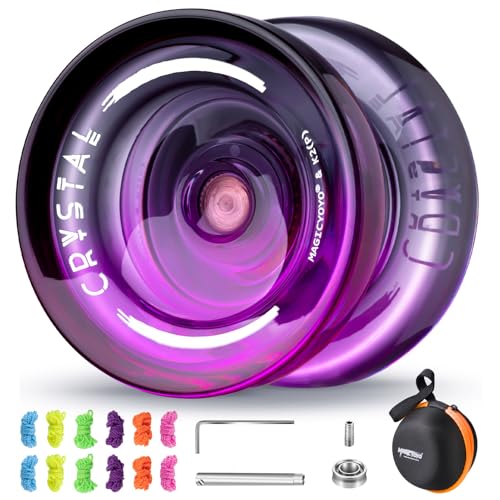 MAGICYOYO Crystal Yoyo K2, Profi JoJo für Responsive und Unresponsive, Trick JoJo mit Leerlauf und Kugellager, Magic JoJo für Kinder und Anfänger, mit 12 Schnur, Koffer, Zubehör (Schwarz Lila) von MAGICYOYO