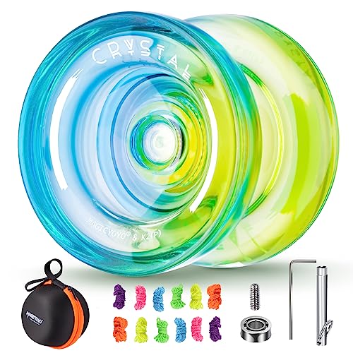 MAGICYOYO Crystal Yoyo K2 Blau Gelb, Responsive Yoyo für Kinder Anfänger, Dual Purpose Yoyo Professional Trick Yoyo, Kunststoff Yoyo mit nicht reagierendem Yoyo Lagersatz + 12 Yoyo Saiten + Yo-Yo Case von MAGICYOYO