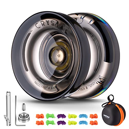 MAGICYOYO Dual Purpose Yoyo für Kinder Anfänger - Responsive K2 Kristall Schwarz, Professional Ball Mit Unreaktionsfähigem Lager, Lager Entferner, Achse Werkzeug und Tasche von MAGICYOYO