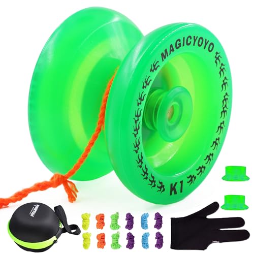 MAGICYOYO K1 Jojos leuchtet im Dunkeln, Profi Responsive JoJo für Kinder und Anfänger leuchtender Jo-Jo Geschenk für Mädchen, Jungen Magic Yoyo K1 mit 12 Jo Jo Saiten Set, grün von MAGICYOYO