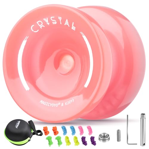 MAGICYOYO K2 Crystal JoJo für Kinder– Anfänger Yoyo mit Leucht-Effekt (Glow in The Dark). Reaktionsfreudig & Unresponsive JoJo, Ideal für Finger Spin Tricks (Pinker Körper + Orangefarbenes Leuchten) von MAGICYOYO