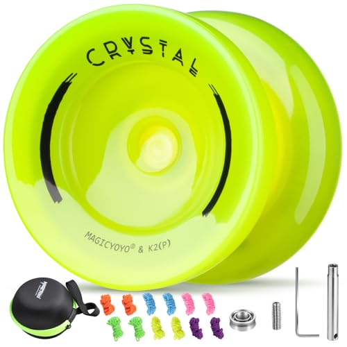 MAGICYOYO K2 JoJo für Kinder 8-12, Responsive Yoyo Grün Leuchteffekt im Dunkeln, Unresponsive JoJo für fortgeschrittene Spieler, Professionelles Finger-Spin-Tricks Jo Jo+Yo Yo Lager-Set (Yellow) von MAGICYOYO