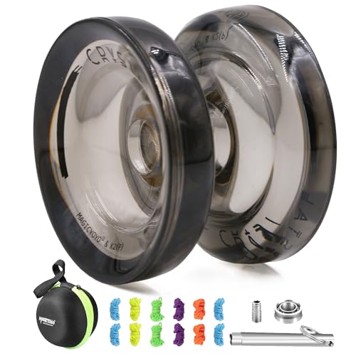 MAGICYOYO K2 Crystal JoJo Pro Responsive JoJo & Unresponsive Jo-jo für Kinder, Teen, Erwachsene, Anfänger Yoyo, Jo Jo Profi mit Nonresponsive Kugellager, Entferner, Tasche, 12 Jo-jos-Saiten, Schwarz von MAGICYOYO