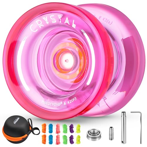 MAGICYOYO K2 Responsive JoJo für Kinder, professionelles JoJo für Anfänger, Ersatz Yoyo aus Kunststoff, Nicht reagierendes Lage + Lagerentferner, Tasche, 12 Schnüre (Kristallrosa) von MAGICYOYO