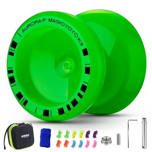 MAGICYOYO K3 Aurora-P Leuchtend Grün, 2 in 1 JoJo mit Leerlauf und Kugellager, Profi Jo Jo für Kinder und Erwachsene, Trick Jo-jo mit Responsive & Unresponsive, Magic Yoyo mit 12 Seilen & Zubehörset von MAGICYOYO