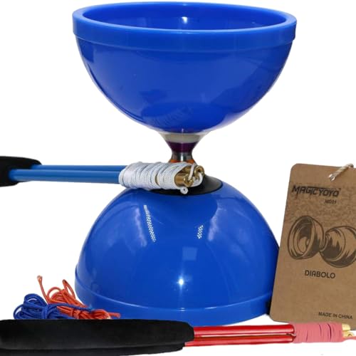 MAGICYOYO MD01 Groß Diabolo Profi mit Dreifach-Kugellagern für Kinder, Erwachsene, Anfänger, 15cm Diabolo mit 4 Handsticks + Tasche + 4 Diabolo-Saiten, blau von MAGICYOYO