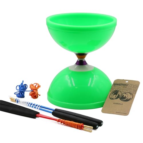 MAGICYOYO Diabolo Profi MD01 mit Dreifach-Kugellagern für Kinder, Erwachsene, Anfänger Jonglier-Set Geschenk, Groß Diabolo 15cm mit 2 Paare Handsticks aus Aluminum+ Tasche+ 2 Ersatzschnur Kit, Grün von MAGICYOYO