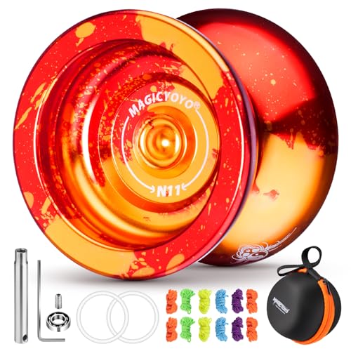 MAGICYOYO N11 Responsive Yoyo Professionelles JoJo für Kinder, Metall-Yo-Yo mit unempfindlichem Jo-Jo Lager für fortgeschrittene Spieler + Yo-Yo-Lager-Kit + 12 JoJo-Schnüre + Jo Jo-Tasche (Rot-Gold) von MAGICYOYO