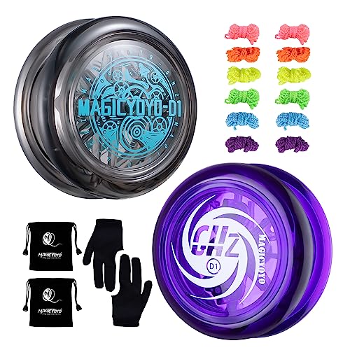 MAGICYOYO Pack of 2 D1, Responsive YoYos for Kids, Crystal Purple & D1 Crystal Black YoYos with A+B Logo, 2A Looping Yoyo + 12 Yoyo Strings + 2 Glove + 2 Bag MAGICYOYO Pack of 2 D1, Responsive YoYos for Kids, Crystal Purple & D1 Crystal Black YoYos with A+B Logo, 2A Looping Yoyo + 12 Yoyo Strings + 2 Glove + 2 Bag von MAGICYOYO