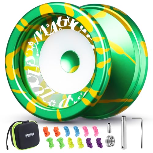 MAGICYOYO Profi JoJo V6S Locus, Responsive JoJo mit Leerlauf und Kugellager, Trick Jo Jo für Kinder und Anfänger, Doppelzweck Neospin Yoyo Spielzeug, mit 12 Saiten, Lagersatz, Gehäuse (Grün Gelb) von MAGICYOYO