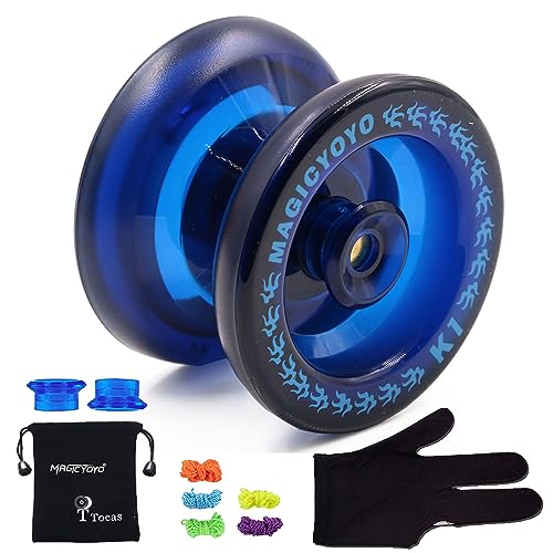 MAGICYOYO Profi Responsive JoJo für Kinder und Erwachsene, Anfänger Jojos, Magic Yoyo K1-Plus Jo-jo Ball mit JoJo-Saiten+ Tasche+ Yo-yo Handschuh+ Jo Jo Hubstacks Set, dunkelblau von MAGICYOYO