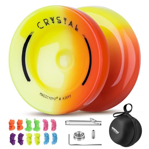 MAGICYOYO Reaktionsfähiges JoJo für Kinder, Pro JoJo Finger Spin Tricks Yoyo K2 Rot Gelb, Dual Purpose 2 in 1 Yoyo für Anfänger und Fortgeschrittene mit unempfindlichem Yo yo-Lager +12 Yo-yo Saiten von MAGICYOYO