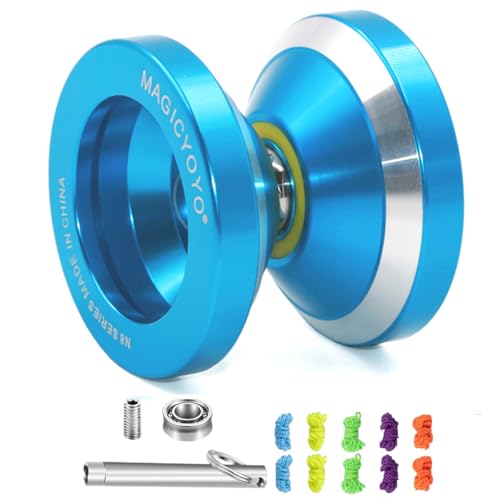 MAGICYOYO N8 Jojos Pro Jojo Responsive & Unresponsive Yoyo für Kinder, Teen, Erwachsene Geschenk – Anfänger bis Profis Jo-Jo Metall mit Jo Jo Unresponsive Lager+ Entferner & 10 Jo-jos-Saiten Set, Blau von MAGICYOYO