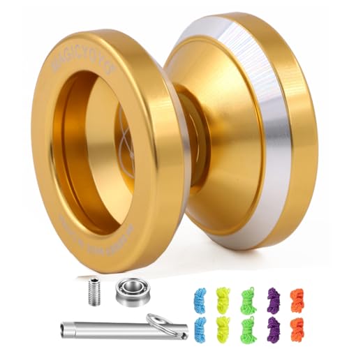 MAGICYOYO N8 Jojos Pro JoJo Responsive & Unresponsive Yoyo für Kinder, Teen, Erwachsene – Jo-Jo Metall für Anfänger bis Profis mit Jo Jo Unresponsive Lager+ Entferner & 10 Yoyos-Saiten Set, Gold von MAGICYOYO