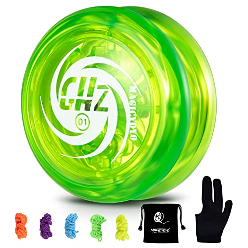 MAGICYOYO Responsive Yoyo D1 GHZ, Professionelle Looping JoJo für Kinder Jo-jo für Anfänger mit 6 Yoyo-Saiten, Yo Yo Handschuh, Tasche (Green) von MAGICYOYO