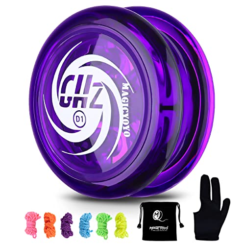 MAGICYOYO Responsive Yoyo D1 GHZ, Professionelle Kinder JoJo, 2A Looping Yoyo für Kinder Anfänger + 6 YoYo Strings + Jo jo Glove + Yo-yo Storage Bag (Kristall Lila) von MAGICYOYO