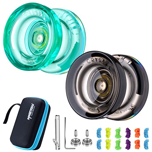 MAGICYOYO Responsive Yoyo Packung mit 2 K2(Schwarz & Grün ), Dual Purpose Yoyos für Kinder, Crystal JoJo mit 2 Ersatz Unresponsive Yoyo Bearing +12 Yoyo Saiten + Yo-Yo Tasche + Ersatzwerkzeug + Achse von MAGICYOYO