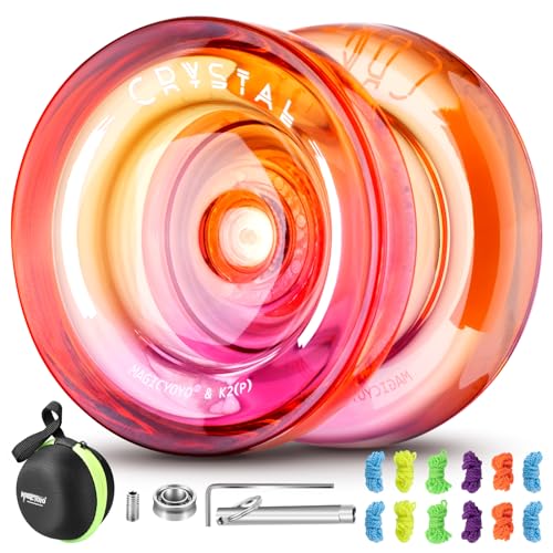 MAGICYOYO K2 Responsive Yoyo für Kinder, Dual Purpose JoJo für Anfänger/Fortgeschrittene, Mit Unresponsive Bearing, 12 Strings, Removal Tool, Axle, Tasche (Crystal Pink Orange) von MAGICYOYO