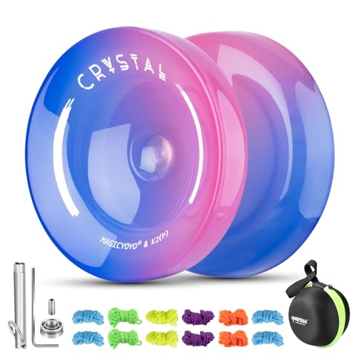 MAGICYOYO JoJo für Kinder Anfänger, Responsive Yoyo K2 Blau Rosa Gradient, Trick Yoyo Professional Jo Jo Ball mit Unresponsive Yo Yo Lager + 12 Yo-yo Saiten + JoJo Aufbewahrungstasche + Lagersatz von MAGICYOYO