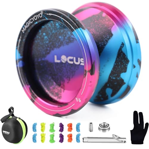 MAGICYOYO JoJo V6 LOCUS Pro Responsive JoJo & Unresponsive Jo-jo für Kinder, Teen﻿, Erwachsene, Metall Jo Jo mit Nonresponsive Kugellager+10 Yoyos Saiten+ Tasche+ Entferner, Rosa& Schwarz& Blau von MAGICYOYO