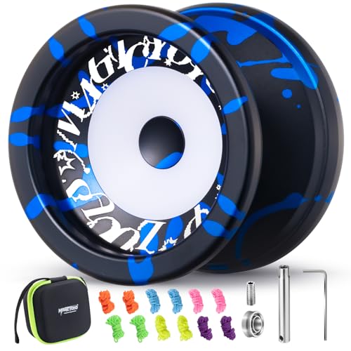MAGICYOYO V6S Locus Upgegradet, Dual-Material Metall Profi JoJo, Trick Neospin Yoyo für Finger Spin, Responsive & Unresponsive Yoyo für Kinder und Anfänger, mit 12 Seilen, Lagerungskit (Schwarz Blau) von MAGICYOYO