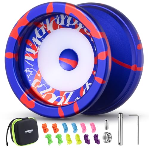 MAGICYOYO V6S Locus Upgegradet, Dual-Material Metall Profi Jojo, Responsive & Unresponsive Yoyo für Kinder & Erwachsene, Trick Neospin Yoyo Spielzeug, Magic Jojo mit 12 Seilen, Lagerungskit (Blau Rot) von MAGICYOYO