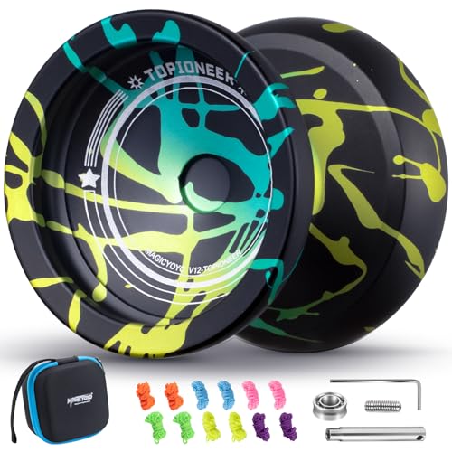 MAGICYOYO JoJo V12 Professionelles Finger-Spin-Yoyo, Dual-Modus Aluminium JoJo, 2-in-1 Reaktionsfreudiges/Nicht-Reaktionsfreudiges Metall-Yo yo für Kinder & Erwachsene, inklusive Zubehör von MAGICYOYO