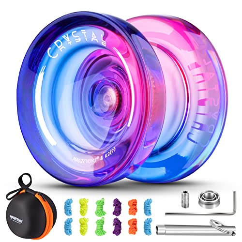 Responsive Yoyo für Kinder Yoyo K2 Kristall Rosa Lila, Dual Purpose Yoyo für Anfänger, Trick Yoyo Professional Yoyo Ball mit unresponsive Yoyo Lager Kit für 12 Yoyo Saiten für Yoyo Fall von MAGICYOYO