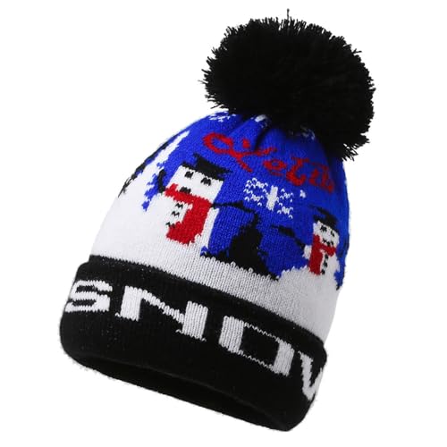 MAGIMODAC Weihnachtsmütze Kinder Weihnachten Wintermütze Lustig Xmas Gestrickte Beanie Mütze Christmas Strickmütze Warm Weihnachtshut mit Stickerei Junge Mädchen Schwarz Blauer Schneemann von MAGIMODAC