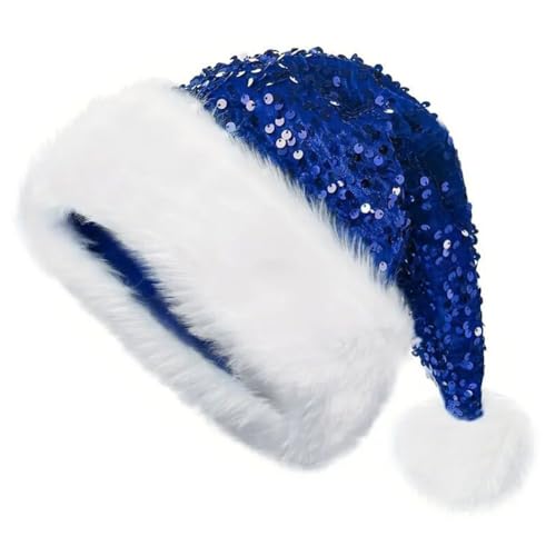 MAGIMODAC Weihnachtsmütze Plüsch Rand Nikolausmütze mit Pailletten Xmas Festlich Wintermütze Weihnachtsmann Santa Hut Warme Dicker Fellrand Karneval Blau MAGIMODAC Weihnachtsmütze Plüsch Rand Nikolausmütze mit Pailletten Xmas Festlich Wintermütze Weihnachtsmann Santa Hut Warme Dicker Fellrand Karneval Blau von MAGIMODAC