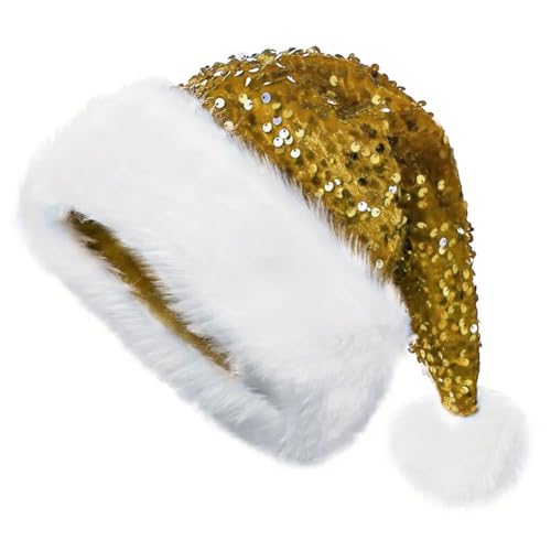 MAGIMODAC Weihnachtsmütze Plüsch Rand Nikolausmütze mit Pailletten Xmas Festlich Wintermütze Weihnachtsmann Santa Hut Warme Dicker Fellrand Karneval Golden MAGIMODAC Weihnachtsmütze Plüsch Rand Nikolausmütze mit Pailletten Xmas Festlich Wintermütze Weihnachtsmann Santa Hut Warme Dicker Fellrand Karneval Golden von MAGIMODAC