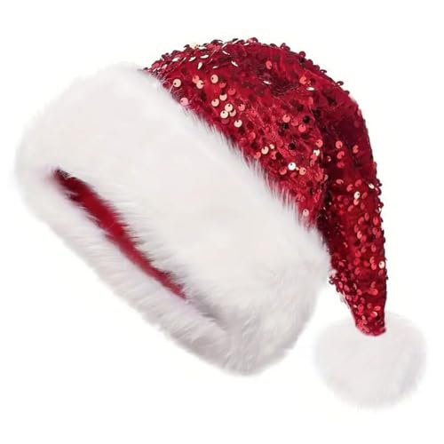 MAGIMODAC Weihnachtsmütze Plüsch Rand Nikolausmütze mit Pailletten Xmas Festlich Wintermütze Weihnachtsmann Santa Hut Warme Dicker Fellrand Karneval Rot MAGIMODAC Weihnachtsmütze Plüsch Rand Nikolausmütze mit Pailletten Xmas Festlich Wintermütze Weihnachtsmann Santa Hut Warme Dicker Fellrand Karneval Rot von MAGIMODAC