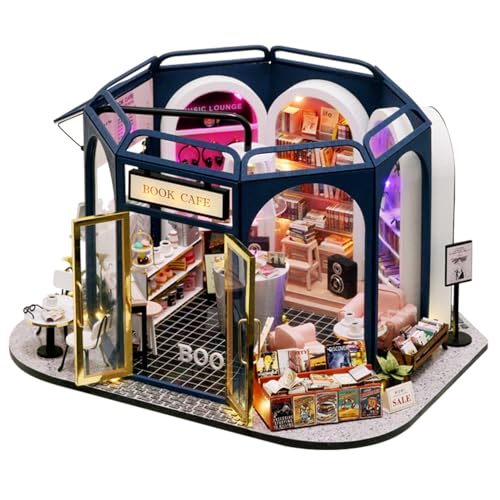 MAGQOO DIY Miniatur Puppenhaus Kit mit Möbeln Maßstab 1:24 Kreativer Raum Mini Holz Puppenhaus Zubehör DIY Miniaturhaus Kit (Buch-Café) von MAGQOO
