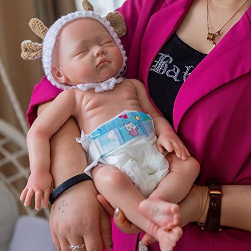 MAIDEDOLL Reborn Dolls Platinum Silikon Ganzkörper 48,3 cm Weich Flexibel Realistisch Solide Silikon Babypuppe Lebensechte Babypuppe Gewicht Schlafpuppe Geschlossene Augen (Mädchen) von MAIDEDOLL