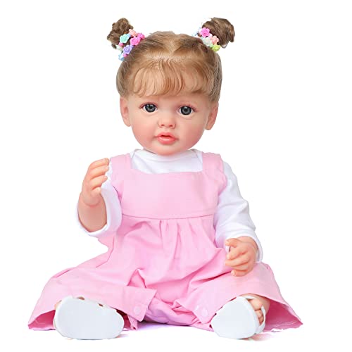 Reborn Puppen für Kinder, Simulation aus Silikon, Vinyl, 22 Zoll, 55 cm, magnetisch, schön, realistisch, Wecker, aus Silikon, Prinzessin, Rosa, Puppe von MAIDEDOLL
