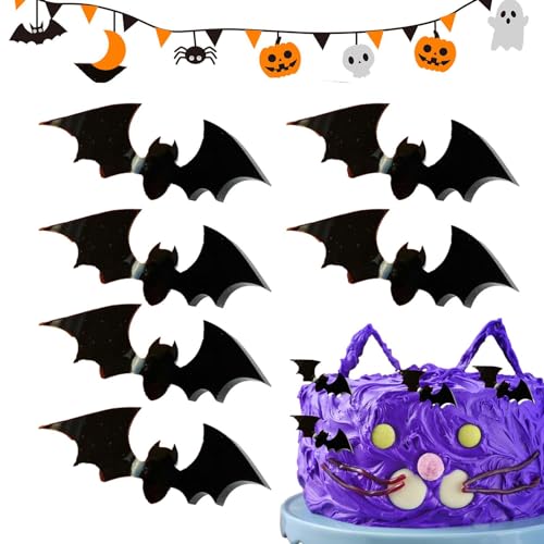 Halloween-Cupcake-Dekorationen - 6 Stück realistische 3D-Cupcake-Picks mit schwarzer Fledermaus | Realistische 3D-Dessert-Cupcake-Picks mit gruseliger Fledermaus in Schwarz für Maidong von MAIDONG