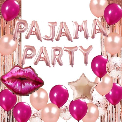 MAIGO Partyzubehör für Mädchen: Pyjama, Ballon, Regenvorhang, Verwöhn-Partyzubehör, 32 Stück in strahlendem Roségold MAIGO Partyzubehör für Mädchen: Pyjama, Ballon, Regenvorhang, Verwöhn-Partyzubehör, 32 Stück in strahlendem Roségold von MAIGO