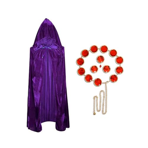 MAIGO Rabenkostüm – Rabengürtel, Raben-Cosplay, rote Edelsteine, Stein-Taillenkette, Kleid-Kostüm, violetter Umhang mit Kapuze, Teufels-Umhang, Zauberer-Umhang, Kostüm, von MAIGO