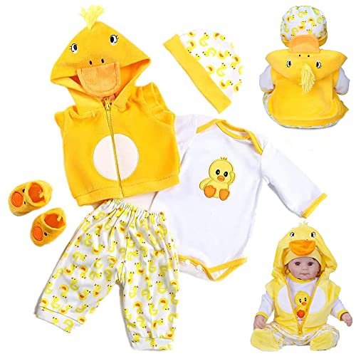 Reborn Baby Puppe Kleidung 20inch Puppenkleidung Niedliche gelbe Ente Outfit Zubehör Set für 43-55 cm Reborn Puppen Baby Bekleidung mit Mantel, Hut, Jumpsuit, Hose und Socken 5Pcs Reborn Baby Puppe Kleidung 20inch Puppenkleidung Niedliche gelbe Ente Outfit Zubehör Set für 43-55 cm Reborn Puppen Baby Bekleidung mit Mantel, Hut, Jumpsuit, Hose und Socken 5Pcs von MAIHAO