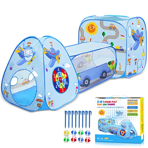 MAIKEHIGH Kinder Spielzelt mit Tunnel, 3 in 1 Pop Up Spieltunnel Bällebad Zelt krabbeltunnel Drinnen Draußen Spielzeug Geschenk für Baby Mädchen Jungen von MAIKEHIGH