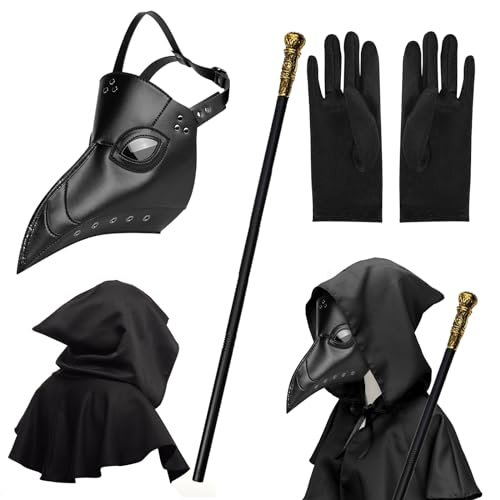 MAINOSHY Pest Bird Doctor Maske, Lange Nase Vogel Schnabel Maske Leder Vogelmaske mit Kapuze Umhang Schwarz Handschuhe Zepter für Halloween Cosplay Kostüm Party MAINOSHY Pest Bird Doctor Maske, Lange Nase Vogel Schnabel Maske Leder Vogelmaske mit Kapuze Umhang Schwarz Handschuhe Zepter für Halloween Cosplay Kostüm Party von MAINOSHY
