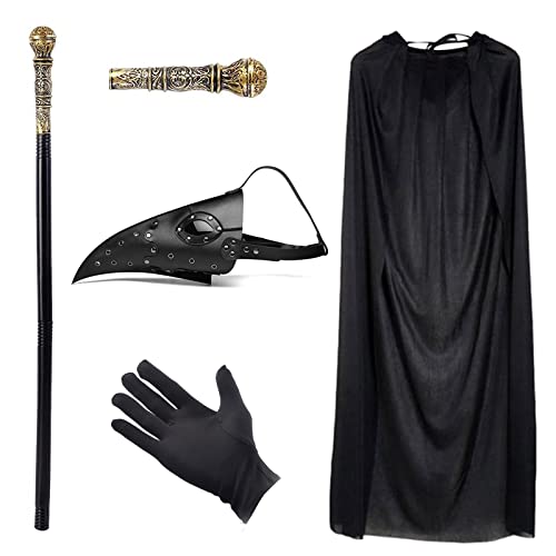 Pest Ärzte Maske Lange Nase Vogel Steampunk Maske Halloween Kostüm Requisiten Gothic Retro Leder Vogelmaske mit schwarzen Handschuhen, Stock, Schwarz Kapuzenumhang für Halloween Party Maskerade Pest Ärzte Maske Lange Nase Vogel Steampunk Maske Halloween Kostüm Requisiten Gothic Retro Leder Vogelmaske mit schwarzen Handschuhen, Stock, Schwarz Kapuzenumhang für Halloween Party Maskerade von MAINOSHY