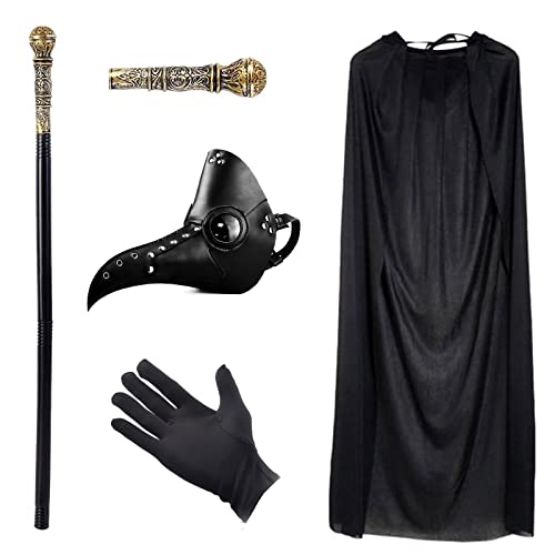 Pest-Arzt-Kostüm, Pest-Ärzte-Maske, Retro-Gothic-Halloween-Kostüm, Requisiten, lange Nase, Vogel, Steampunk-Maske, schwarze Kapuzenumhang, Umhang, schwarze Handschuhe für Halloween-Party, Cosplay Pest-Arzt-Kostüm, Pest-Ärzte-Maske, Retro-Gothic-Halloween-Kostüm, Requisiten, lange Nase, Vogel, Steampunk-Maske, schwarze Kapuzenumhang, Umhang, schwarze Handschuhe für Halloween-Party, Cosplay von MAINOSHY