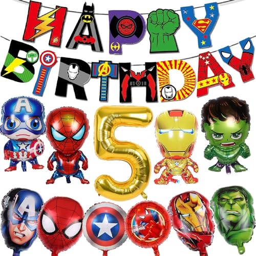 Geburtstag Dekoration Set, Happy Birthday Banner,Exquisite Cartoon Geburtstag Ballon, Geburtstag Banner,Kinder Party Deko, Jungen, Mädchen, Kinder, Thema Party (golden 5) von MAIROX