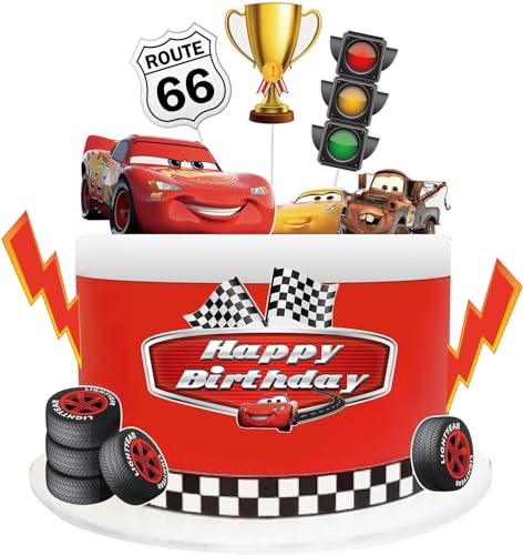Happy Birthday Kuchen Deko,Dekoration Kuchen,Spielzeug Auto Set,Geburtstag Tortendeko Cars,Tortendeko Auto,Tortendeko Kindergeburtstag (Rot) von Mcties
